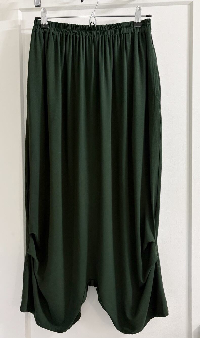 KEDEM SASSON One Size Drop Crotch Wide Leg Harem Viscose Knit Dark Green Pants